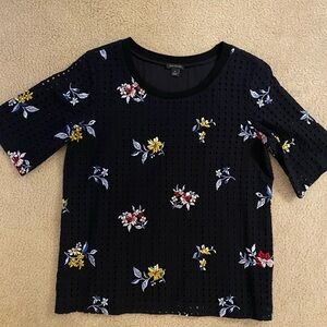 Ann Taylor Black Ribbed Short Sleeve Blouse